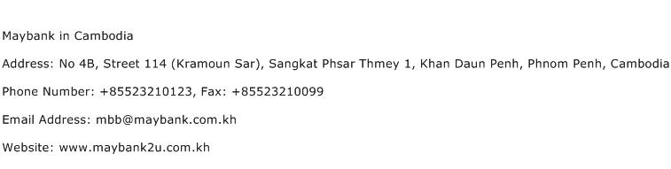 Maybank in Cambodia Address Contact Number
