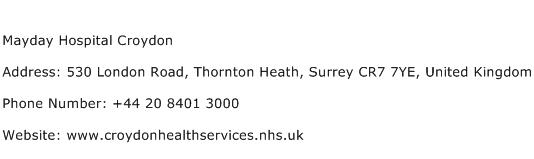Mayday Hospital Croydon Address Contact Number