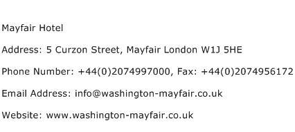 Mayfair Hotel Address Contact Number