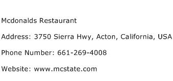 Mcdonalds Restaurant Address Contact Number