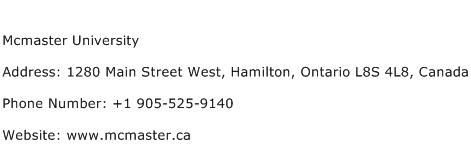 Mcmaster University Address Contact Number