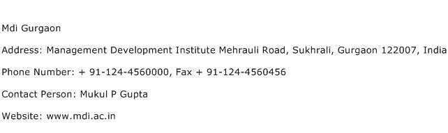 Mdi Gurgaon Address Contact Number