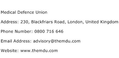 Medical Defence Union Address Contact Number