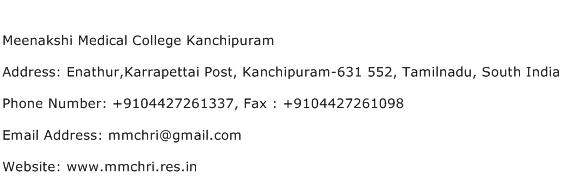 Meenakshi Medical College Kanchipuram Address Contact Number