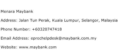 Menara Maybank Address Contact Number