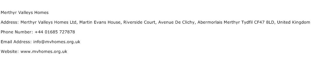 Merthyr Valleys Homes Address Contact Number