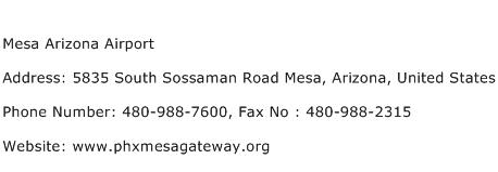 Mesa Arizona Airport Address Contact Number
