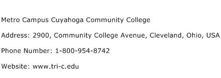 Metro Campus Cuyahoga Community College Address Contact Number