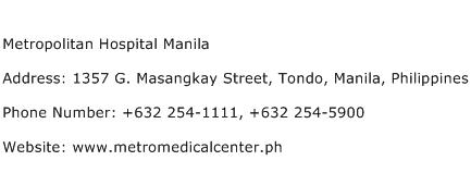 Metropolitan Hospital Manila Address Contact Number
