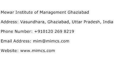 Mewar Institute of Management Ghaziabad Address Contact Number