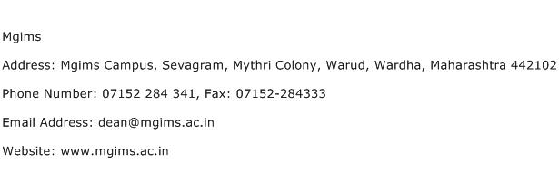 Mgims Address Contact Number