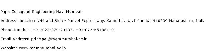 Mgm College of Engineering Navi Mumbai Address Contact Number