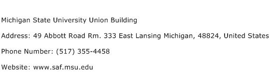 Michigan State University Union Building Address Contact Number