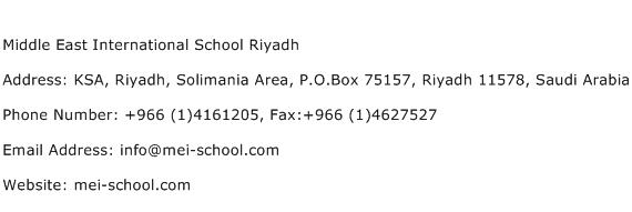 Middle East International School Riyadh Address Contact Number
