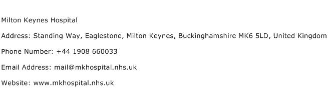 Milton Keynes Hospital Address Contact Number