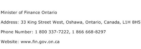 Minister of Finance Ontario Address Contact Number