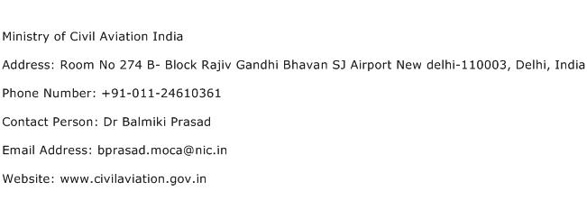 Ministry of Civil Aviation India Address Contact Number
