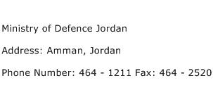 Ministry of Defence Jordan Address Contact Number