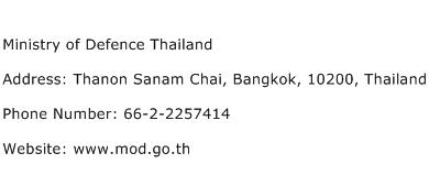 Ministry of Defence Thailand Address Contact Number