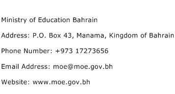 Ministry of Education Bahrain Address Contact Number