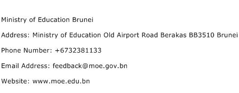 Ministry of Education Brunei Address Contact Number