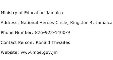 Ministry of Education Jamaica Address Contact Number