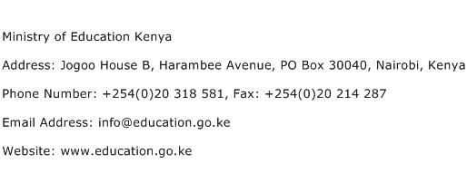 Ministry of Education Kenya Address Contact Number