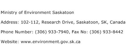 Ministry of Environment Saskatoon Address Contact Number