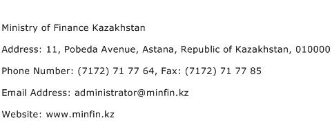 Ministry of Finance Kazakhstan Address Contact Number