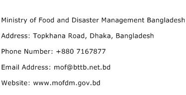 Ministry of Food and Disaster Management Bangladesh Address Contact Number