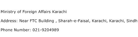 Ministry of Foreign Affairs Karachi Address Contact Number