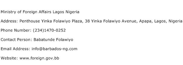 Ministry of Foreign Affairs Lagos Nigeria Address Contact Number