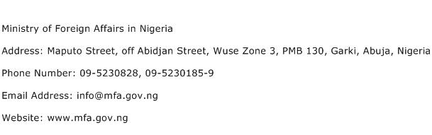 Ministry of Foreign Affairs in Nigeria Address Contact Number