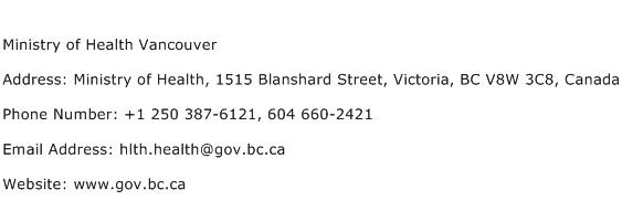 Ministry of Health Vancouver Address Contact Number