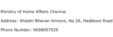 Ministry of Home Affairs Chennai Address Contact Number