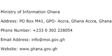 Ministry of Information Ghana Address Contact Number