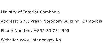 Ministry of Interior Cambodia Address Contact Number