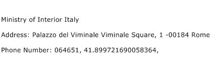 Ministry of Interior Italy Address Contact Number