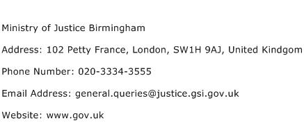 Ministry of Justice Birmingham Address Contact Number