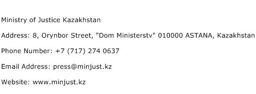 Ministry of Justice Kazakhstan Address Contact Number