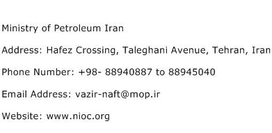 Ministry of Petroleum Iran Address Contact Number