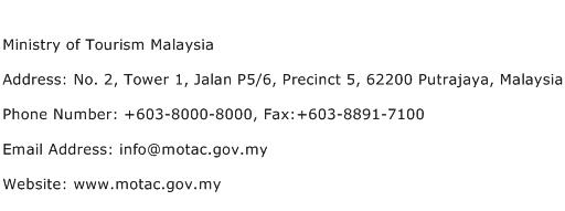 Ministry of Tourism Malaysia Address Contact Number