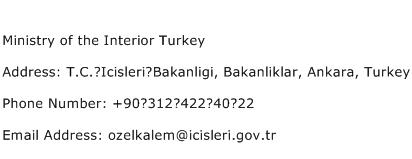Ministry of the Interior Turkey Address Contact Number