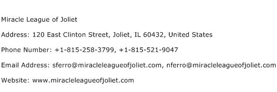 Miracle League of Joliet Address Contact Number