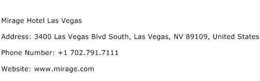 Mirage Hotel Las Vegas Address Contact Number