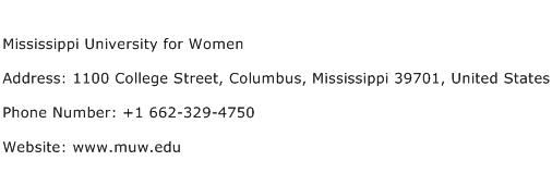 Mississippi University for Women Address Contact Number