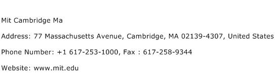 Mit Cambridge Ma Address Contact Number