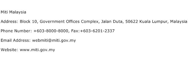 Miti Malaysia Address Contact Number