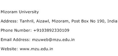 Mizoram University Address Contact Number