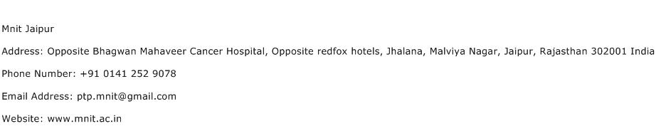 Mnit Jaipur Address Contact Number